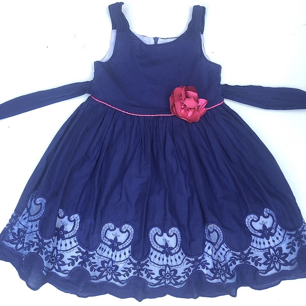 Girls Blue Party Dress Dress with Hot Pink detail Sz 6 by Camilla